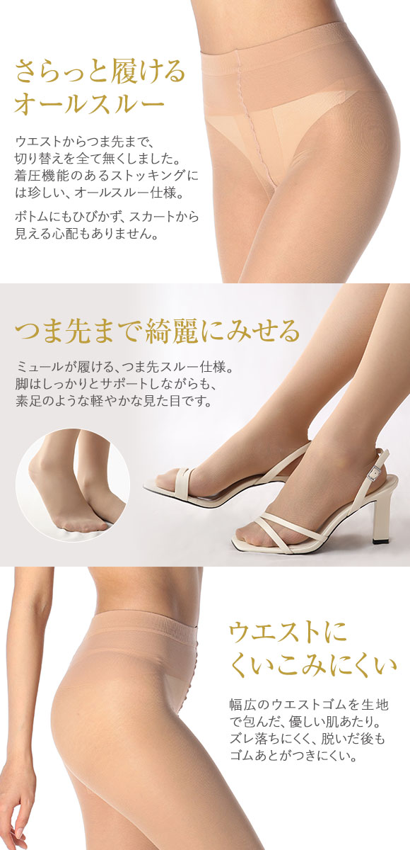 黄金比の着圧 WomanWalker オールスルー キツくない弾性ストッキング 140デニール