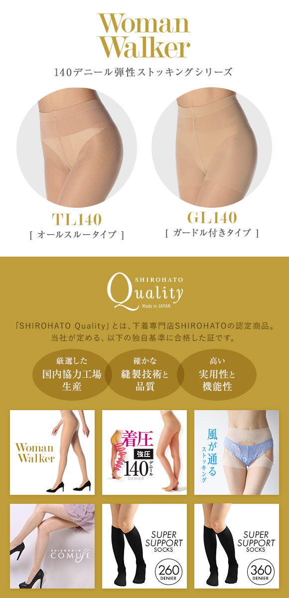 黄金比の着圧 WomanWalker オールスルー キツくない弾性ストッキング 140デニール