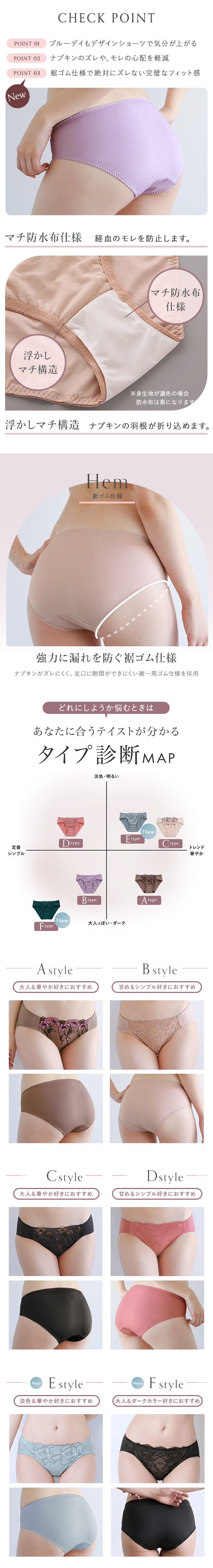 選べる6タイプ サニタリーショーツ福袋 3枚セット 刺繍レース＆ワントーンレース レディース 生理用ショーツ 普通の日用 軽い日用 M L LL