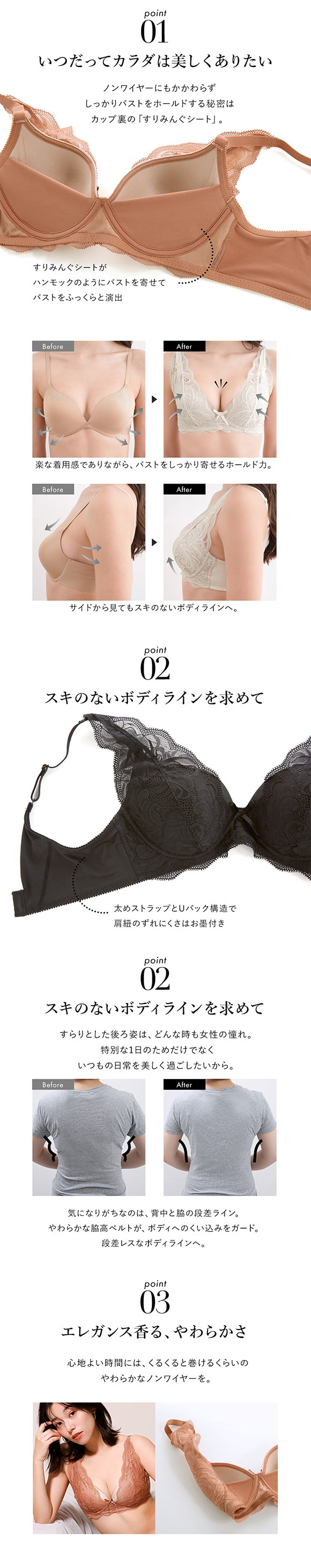 ブラジャー ノンワイヤー 脇高 プランジノンワイヤーブラジャー すりみんぐブラ SHIROHATOとトリンプの共同企画 背中すっきり 単品