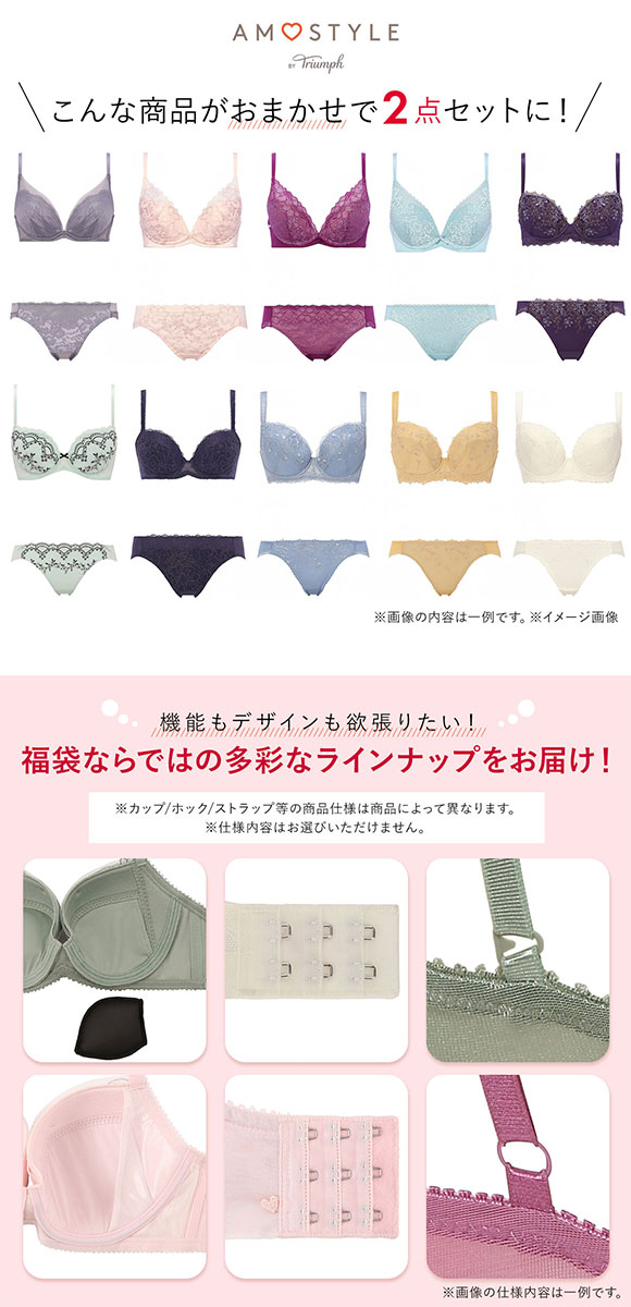 福袋 アモスタイル 2P ブラセット ブラジャー ショーツ セット 2点セット インナー 下着 EG 大きいサイズ AMOSTYLE
