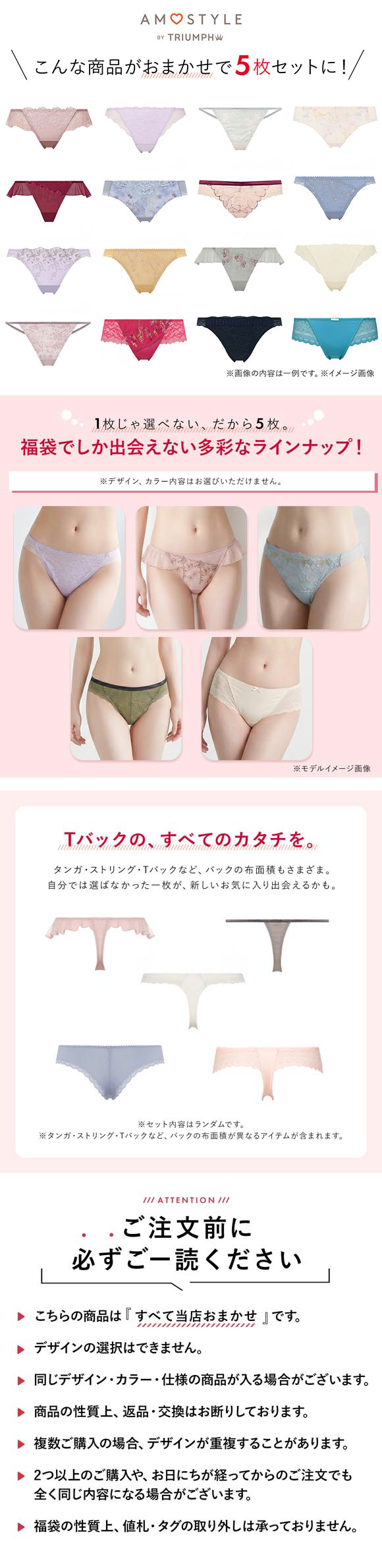 福袋 アモスタイル 5P ショーツ 5点セット タンガ ストリング Tバック インナー 下着 M AMOSTYLE