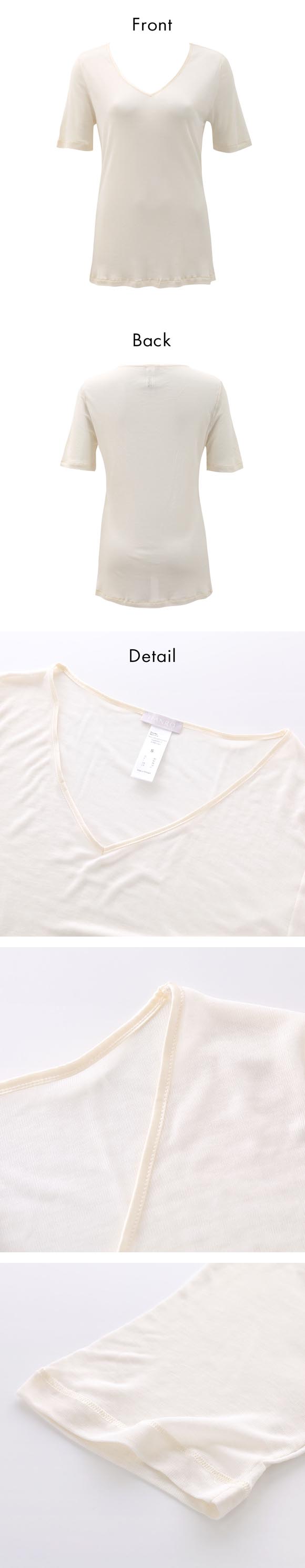 ハンロ ピュアシルク 100％ 半袖 トップス HANRO PURESILK LUXURIOUS SILK Uネック インナー