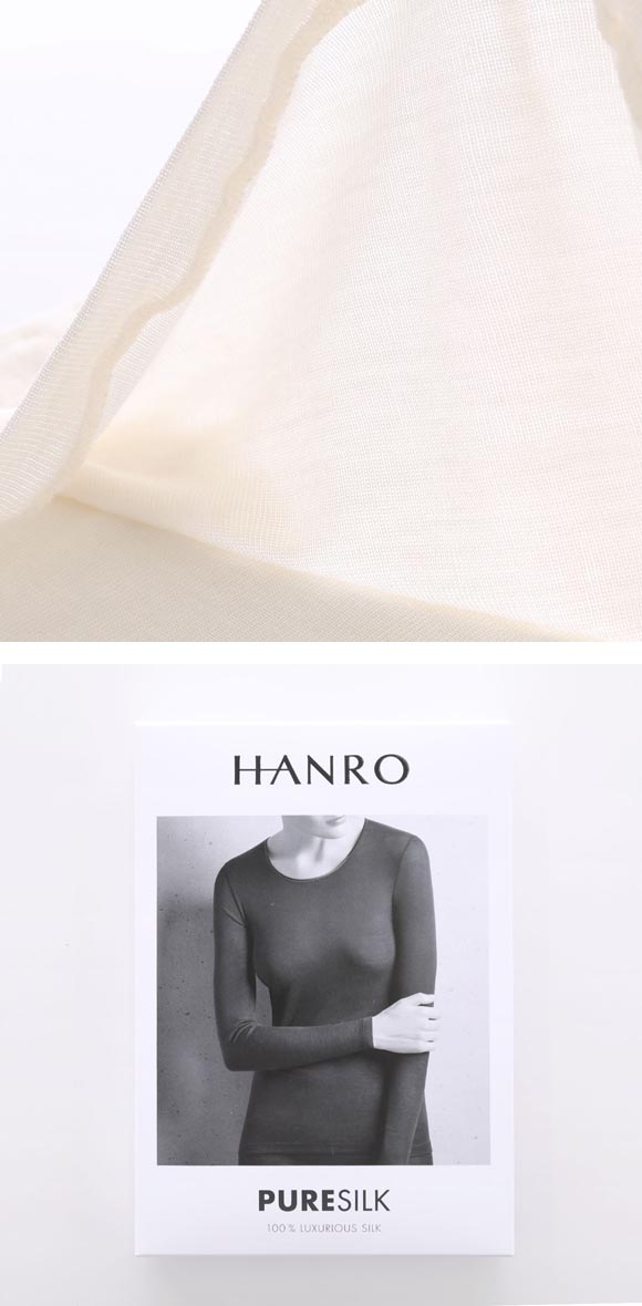 ハンロ ピュアシルク 100％ 長袖 トップス HANRO PURESILK LUXURIOUS SILK Uネック インナー
