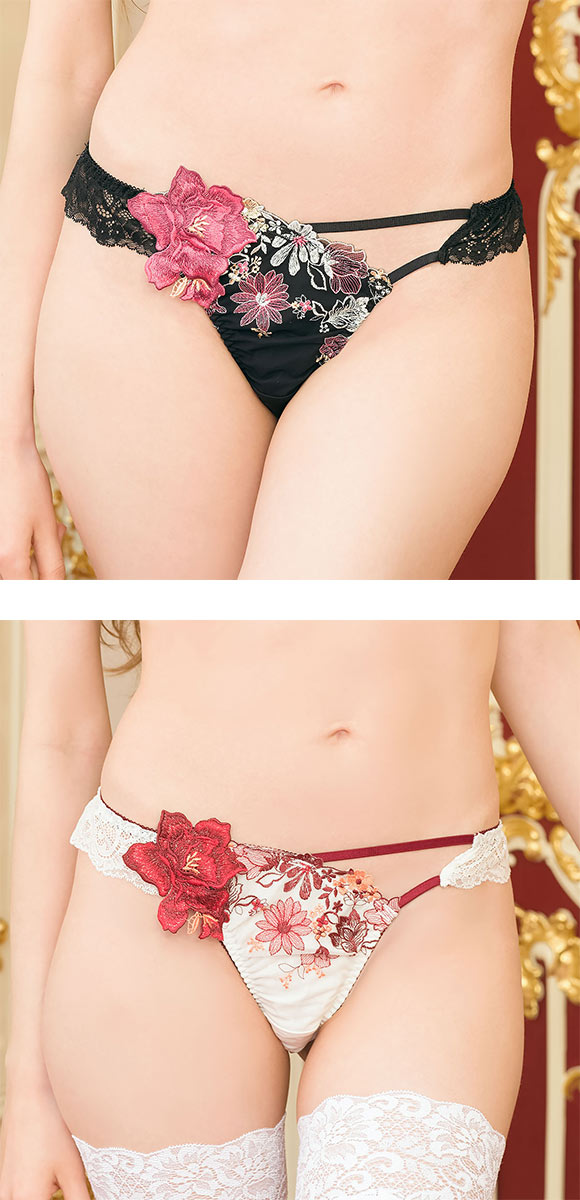 ドゥペルル チェリッシュ Tバックショーツ ML タンガ ソング 総レース バックレース ひびきにくい DuePerle