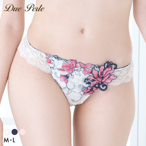 ドゥペルル リリーフロレッタ Tバックショーツ ML タンガ ソング バックレース なめらか フィット ひびきにくい 総レース DuePerle