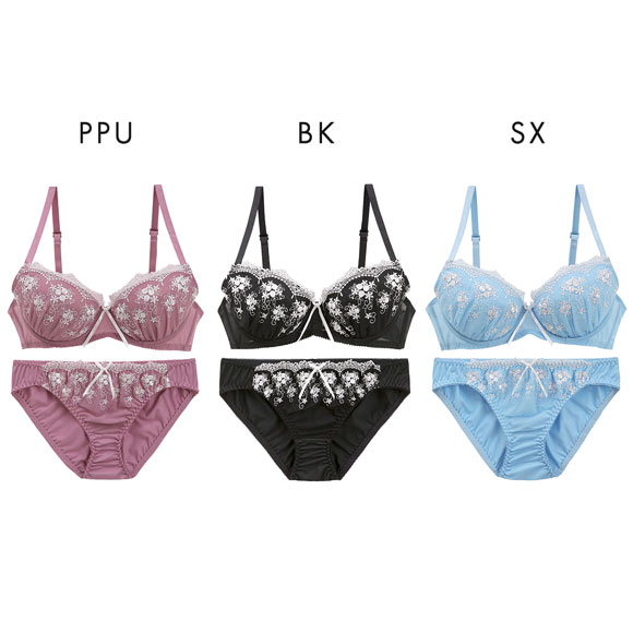 グラナティス クラシカルフラワー ブラセット BCDEF グラマー ブラジャー ショーツ セット 大きいサイズ パッド 盛り プチプラ
