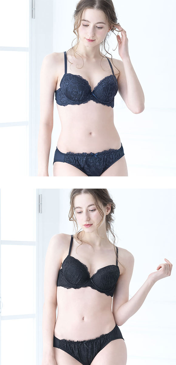 イーエスフェアリー エレガントレース ブラセット BCDEF Wパッド 盛り胸 ブラジャー ショーツ セット 大きいサイズ ES Fairy