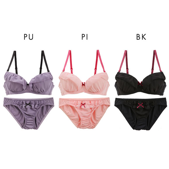 イーエスフェアリー ジョーゼットフリルブラセット BCDEF グラマー 大きいサイズ ブラジャー ショーツ セット パッド付