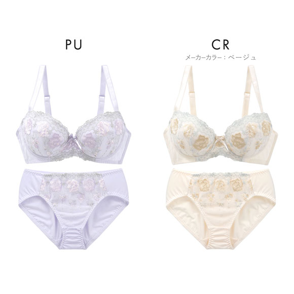段差すっきり体験 クラシカルローズ刺繍 ブラジャー ショーツ セット ABCD70-85 グラマー 脇高 脇肉 着やせ ブラセット