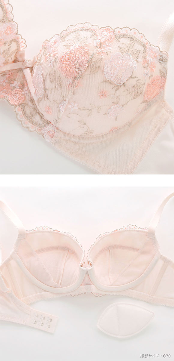 段差すっきり体験 安心脇高 アーチローズ刺繍 ブラジャー ショーツ セット ABCD70-85 脇高 脇肉 アンダー大きいサイズ グラマー 谷間 着やせ アンチエイジング