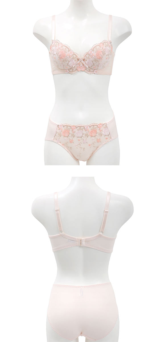 段差すっきり体験 安心脇高 アーチローズ刺繍 ブラジャー ショーツ セット ABCD70-85 脇高 脇肉 アンダー大きいサイズ グラマー 谷間 着やせ