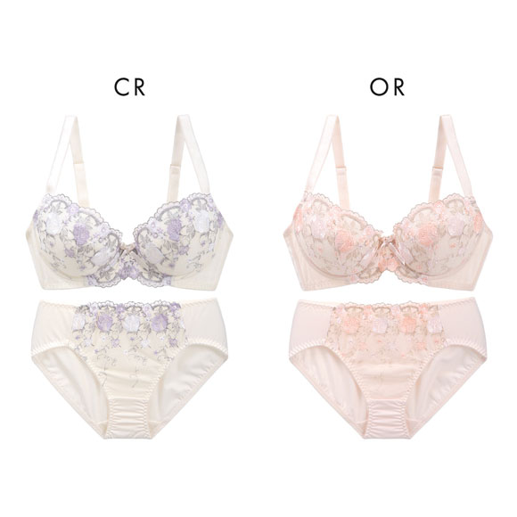 段差すっきり体験 安心脇高 アーチローズ刺繍 ブラジャー ショーツ セット ABCD70-85 脇高 脇肉 アンダー大きいサイズ グラマー 谷間 着やせ アンチエイジング