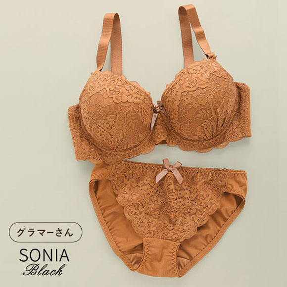 ソニアブラック SONIA black 花柄スカラップレース リボン ブラジャー ショーツ セット FG 大きいサイズ