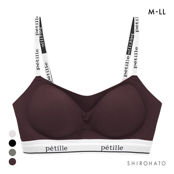 ポフ ロゴテープ スポーティブラ M L LL ノンワイヤーブラ ブラジャー ハーフトップ Pofu ひびきにくい なめらか