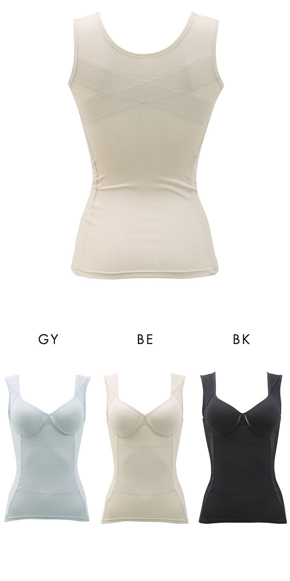 ブライトマッチ 背中クロス 接触冷感 美姿勢ボディシェイパー M L LL ムレない カップ付き 着やせ 背中 補正下着 インナー 涼しい レディース お腹押さえ