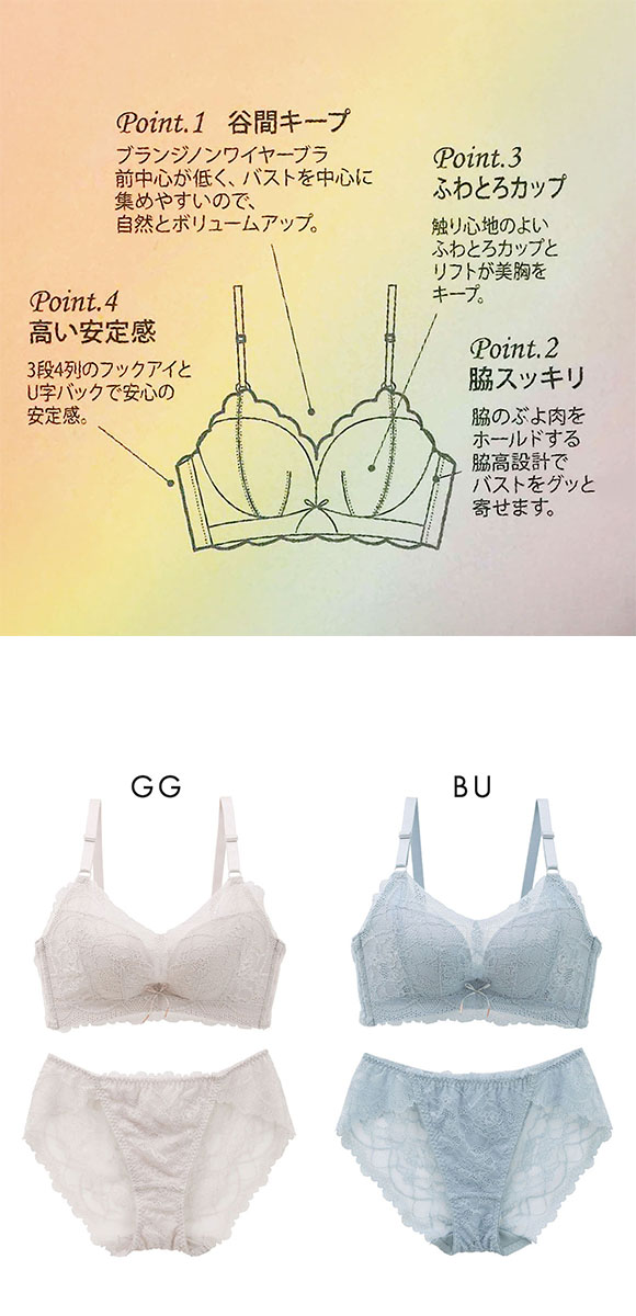 メルトココ 谷間キープ ふわとろカップ プランジノンワイヤーブラ ブラセット 脇スッキリ ブラジャー ショーツ セット 脇高