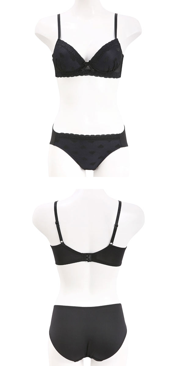 ソニアブラック ハートチュール ノンワイヤーブラセット M L LL パッド入り 脇スッキリ 脇高 快適 大きいサイズ