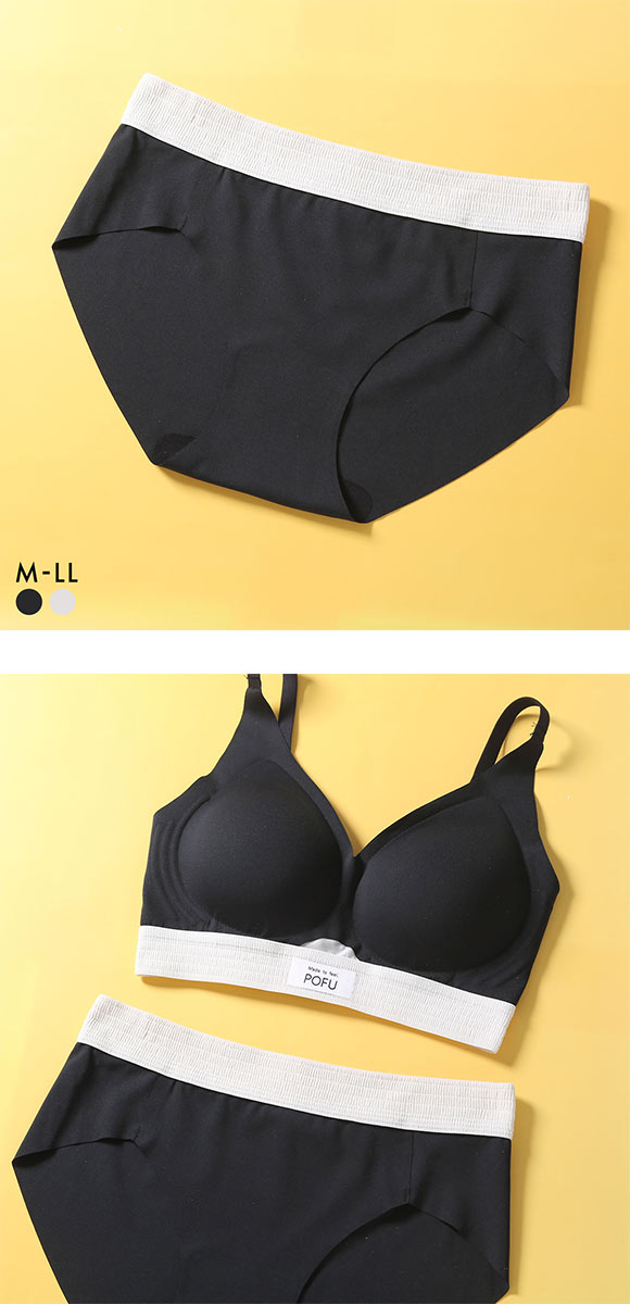 ポフ スポーティー ブラ ペアノーマルショーツ M L LL コーディネイト なめらか ひびきにくい シームレス ヘム フリーカット Pofu