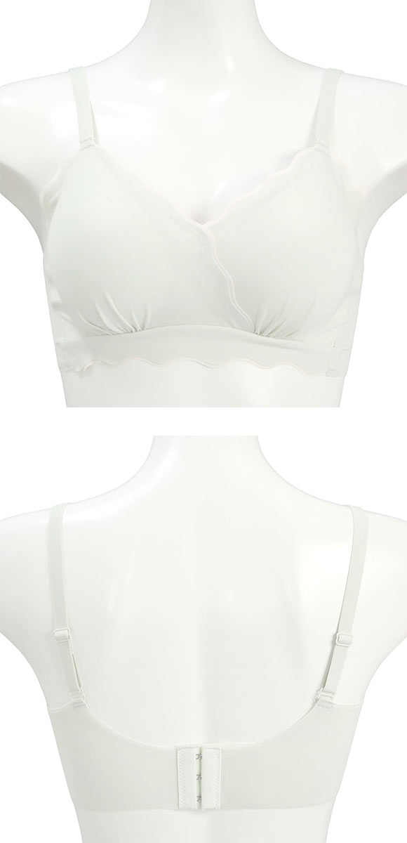 ポフ 配色スカラップブラ M L LL ふわもち ノンワイヤーブラ ブラジャー ハーフトップ Pofu ひびきにくい なめらか シームレス