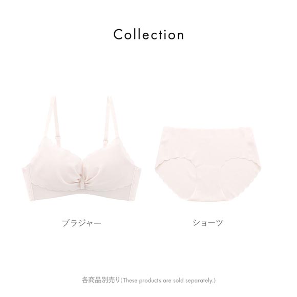 ポフ 配色スカラップブラ M L LL ふわもち ノンワイヤーブラ ブラジャー ハーフトップ 大きいサイズ シームレス POFU