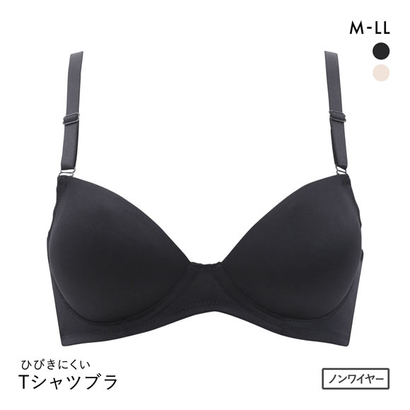 PT-bra ノンワイヤーブラジャー ABCD 3/4カップ シンプル ひびきにくい Tシャツブラ 盛りブラ 脇高 谷間