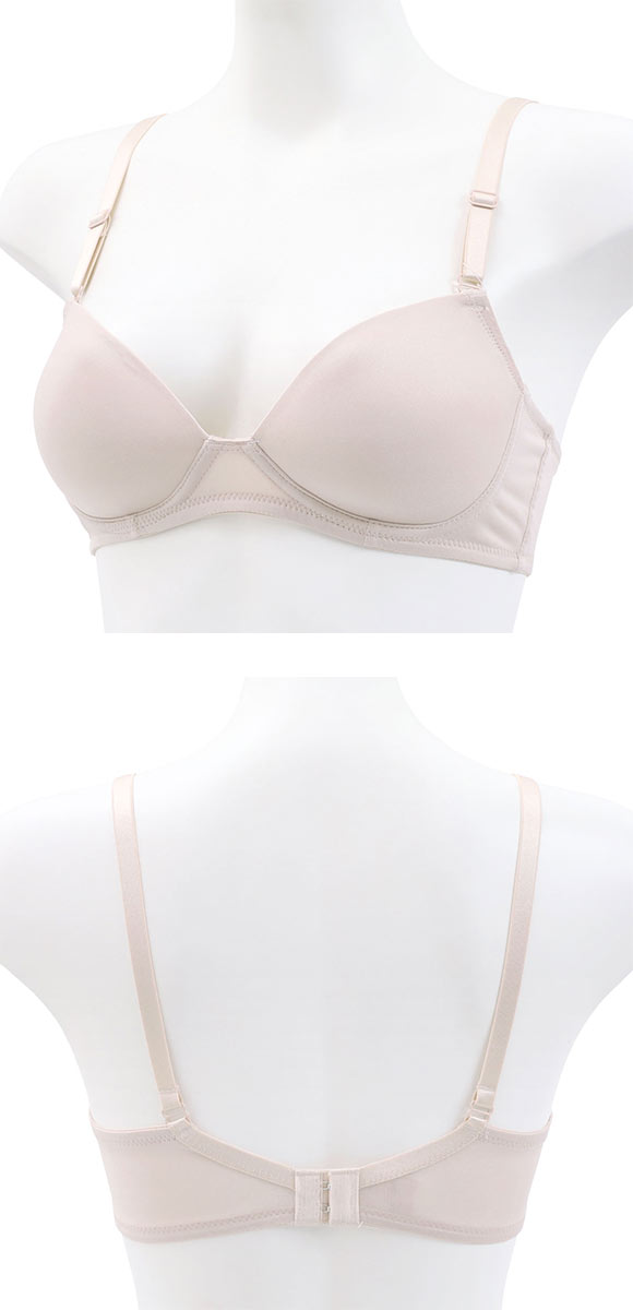 PT-bra ノンワイヤーブラジャー ABCD 3/4カップ シンプル ひびきにくい Tシャツブラ 盛りブラ 脇高 谷間