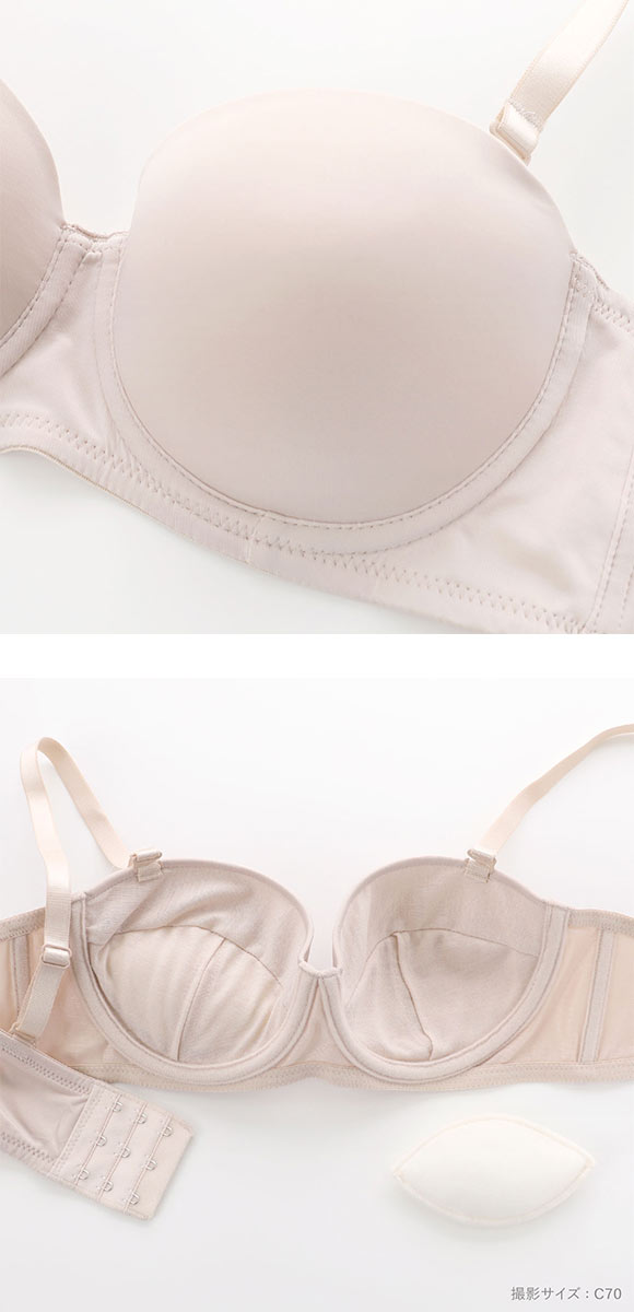 PT-bra ブラジャー ABCD 1/2カップ シンプル ストラップレス オフショルダー ひびきにくい Tシャツブラ 盛りブラ 脇高 谷間