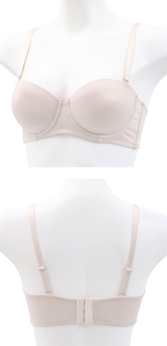 PT-bra ブラジャー ABCD 1/2カップ シンプル ストラップレス オフショルダー ひびきにくい Tシャツブラ 盛りブラ 脇高 谷間