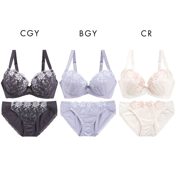 グラマーサイズブラセット プチフラワー刺繍 DEFG75-90 アンダー大きいサイズ リフトアップ パッドあり