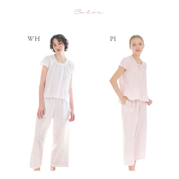 ナルエー パジャマ コットンサッカーセットアップ セットアップ 上下セット ルームウェア 9分丈 Narue