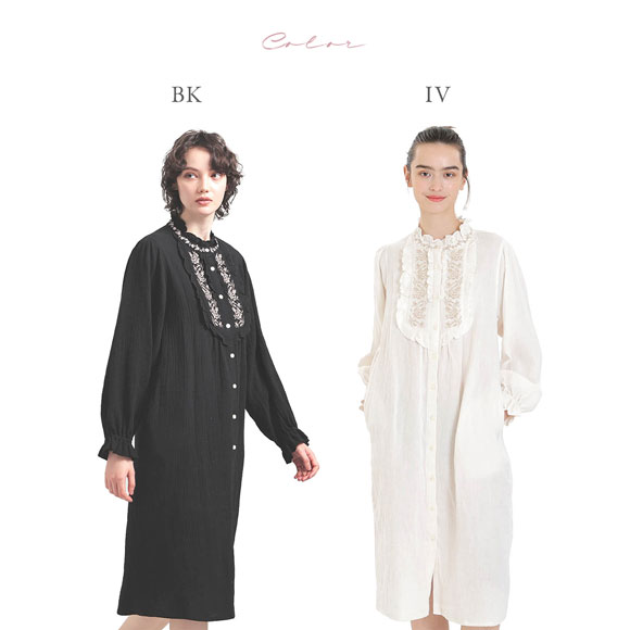 ナルエー パジャマ シュークリームガーゼRアンティーク刺繍ワンピース ルームウェア ワンピース ネグリジェ NARUE