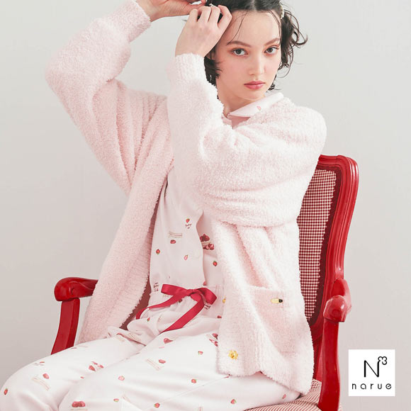 ナルエー パジャマ エアーニットプリン＆ショートケーキシャツパジャマ ルームウェア ロングパンツ 長袖 上下セット NARUE