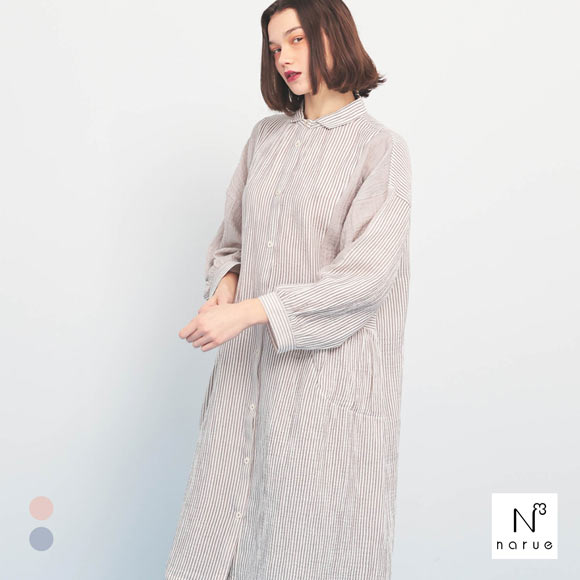 ナルエー NARUE パジャマ シュークリームガーゼRストライプワンピース ルームウェア レディース ネグリジェ