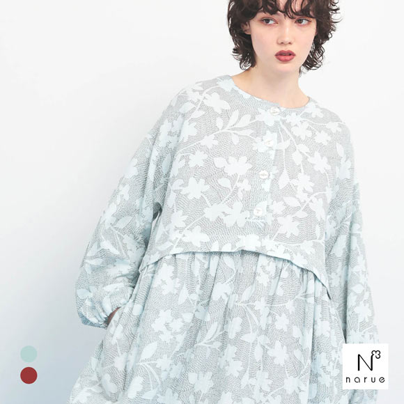 ナルエー パジャマ シュークリームガーセRフラワーステッチワンピース ワンピース ルームウェア レディース NARUE