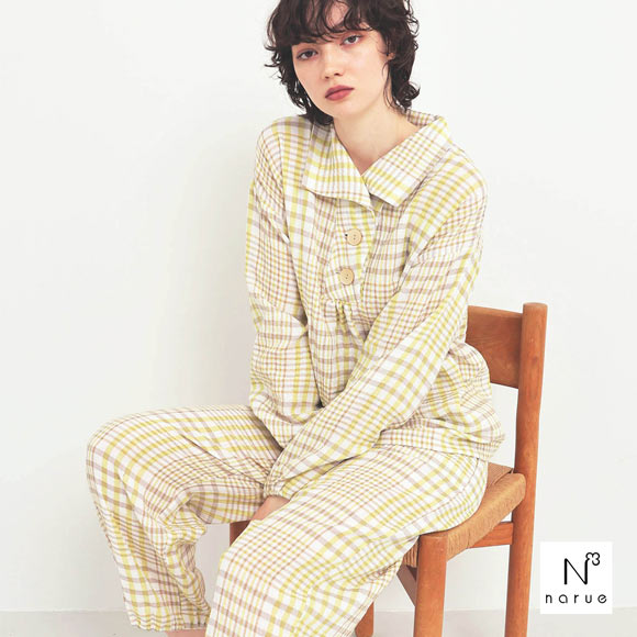 ナルエー パジャマ シュークリームガーゼRチェックパジャマ ルームウェア セットアップ 上下セット 長袖 レディース NARUE
