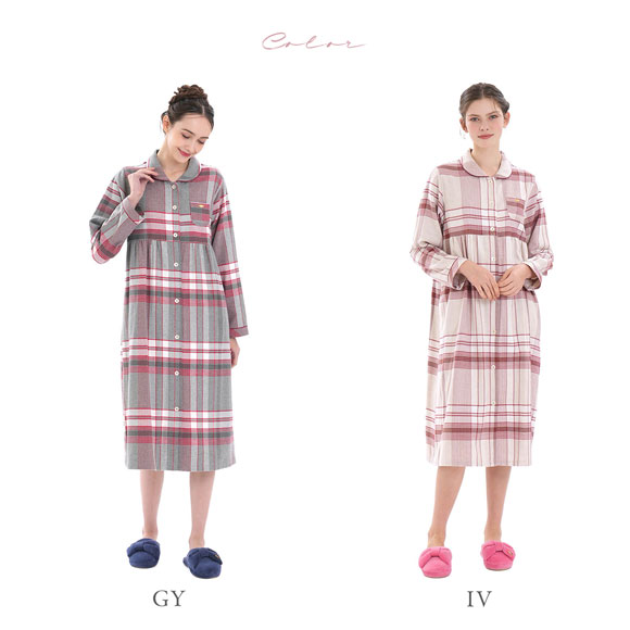 ナルエー パジャマ コットンフランネルチェックワンピース ルームウェア 長袖 NARUE