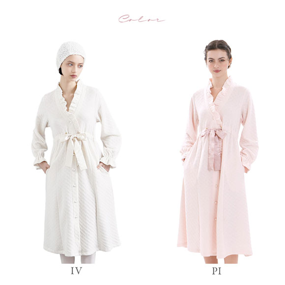 ナルエー パジャマ 裏綿接結(綿入り)ブドォワールローブ ワンピース ガウン ルームウェア 長袖 moontan by Narue Luxe
