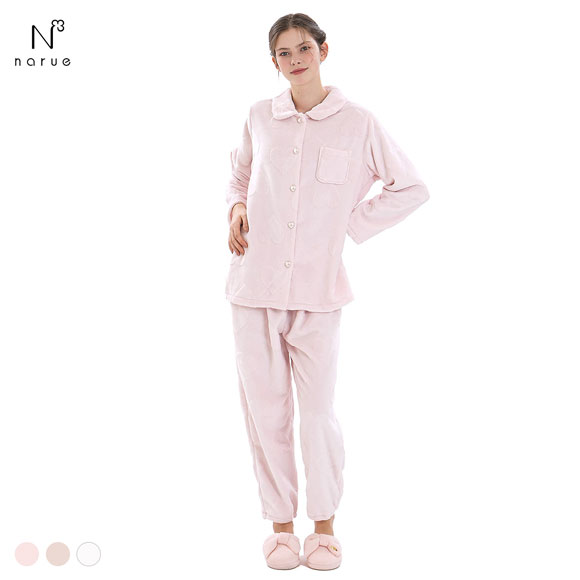 ナルエー パジャマ シャイニースノーエンボスハートシャツパジャマ セットアップ 上下セット ルームウェア 長袖 レディース NARUE