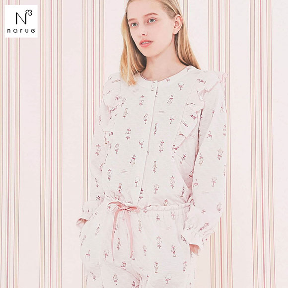ナルエー パジャマ 裏綿接結(綿入り)くるみ割り人形フリルパジャマ ルームウェア セットアップ 上下セット 長袖 NARUE