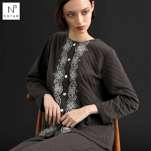 ナルエー パジャマ 裏綿接結(綿入り)ブドォワールセットアップ セットアップ 上下セット ルームウェア 長袖 Narue