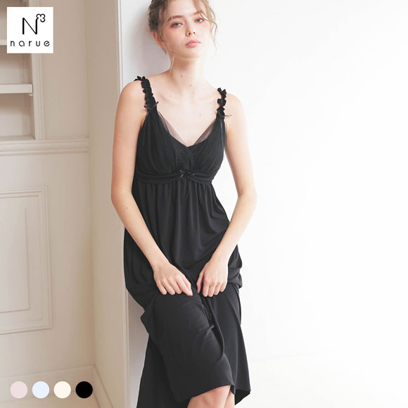 ナルエー パジャマ T/R天竺ヒロインナイトドレス ルームウェア ドレス ネグリジェ カップイン カップ付き レディース NARUE