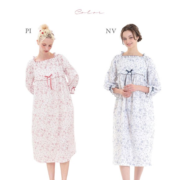 ナルエー パジャマ 40/ダブルガーゼプティフレーズドレス ルームウェア ワンピース ドレス 綿100％ ネグリジェ NARUE