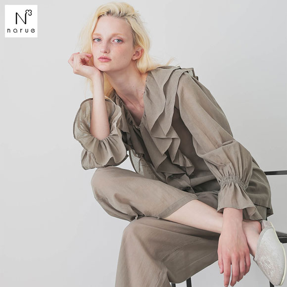 ナルエー パジャマ 80sジョーゼットヴェルーナパジャマ 上下セット セットアップ ルームウェア 長袖 綿100％ NARUE