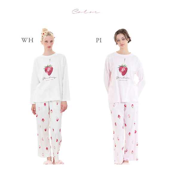 ナルエー パジャマ コットンスムースいちごセットアップ セットアップ 上下セット ルームウェア 長袖 綿100％ NARUE