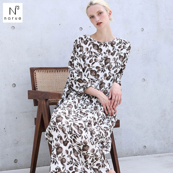 ナルエー パジャマ シャーリングダブルガーゼポワールワンピース ルームウェア 7分袖 レディース NARUE