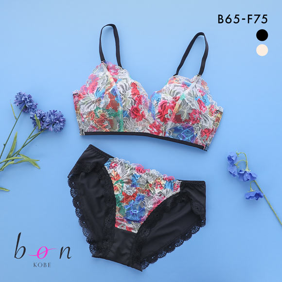ビーオーエヌ 脇高ノンワイヤーブラ とろRich 花柄プリント シリーズ ブラジャー ショーツ セット BCDEF 脇肉 bon