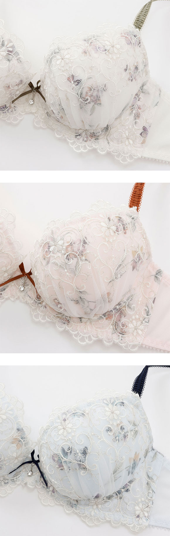 パリーゼ アモーレ ブラジャー EF 大きいサイズ 花柄プリント 刺繍レース まる胸 ナチュラル ナイスフィット Palissee