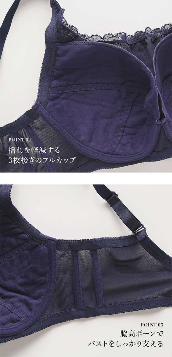 パリーゼ Palissee 大きな胸を小さく見せるブラ 脇高 脇肉 胸元カバー ブラジャー DEF 総レース 大きいサイズ