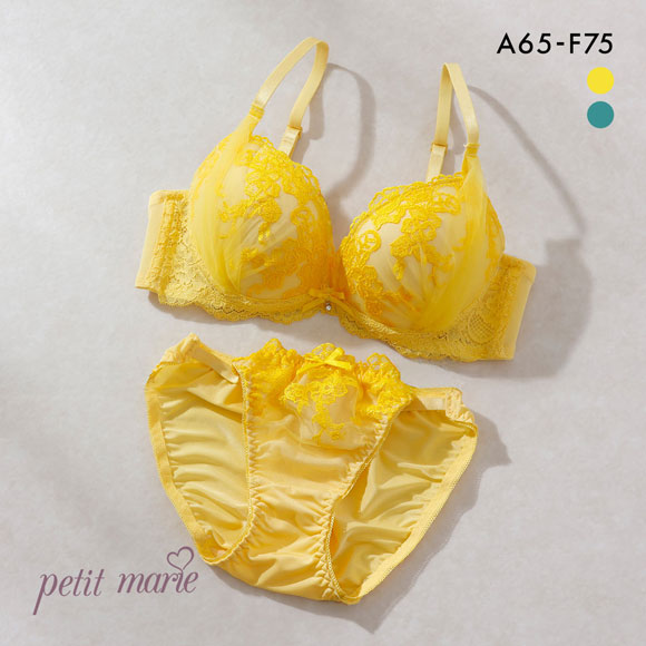 プチマリー フラワーチュール ブラセット ABCDEF ブラジャー ショーツ セット サイドチュール Wパッド 盛り petit marie BLACK